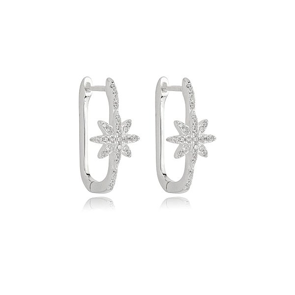 Brinco argolinha retangular estrela zircônia prata 925 5229405