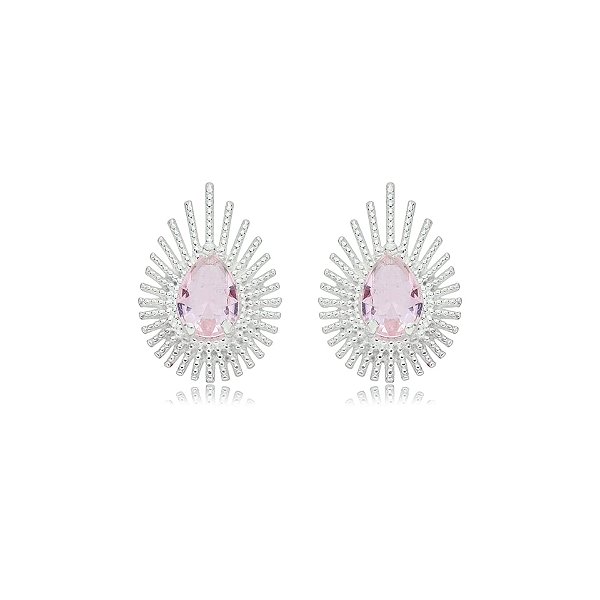 Brinco gota zircônia rosa prata 925 5156505