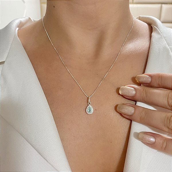 Colar gota zircônia azul claro prata 925 5206405