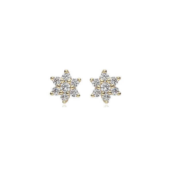 Brinco mini flor zircônia ouro semijoia 11a07074