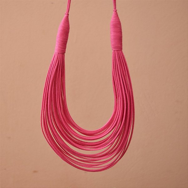 Colar Design Natural fios de algodão rosa pink CO 1341