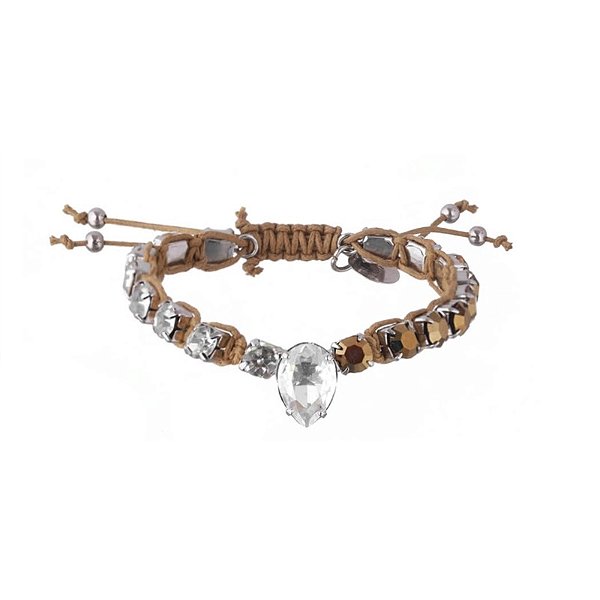 Pulseira Juliana Manzini macramê strass metallic gold