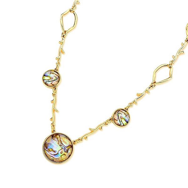 Colar pedras naturais abalone ouro semijoia