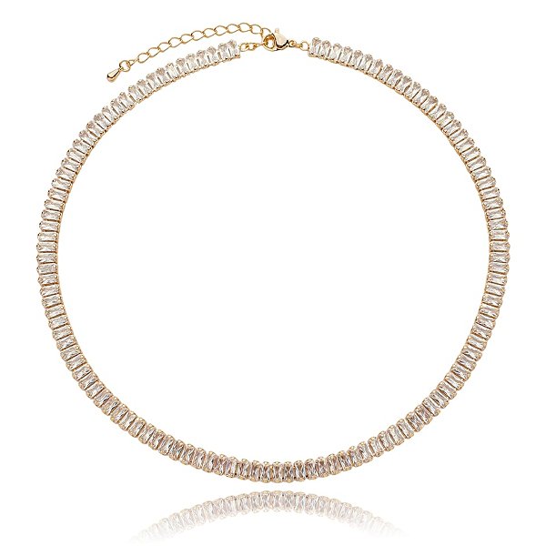 Colar curto zircônia baguete ouro semijoia XL-210909