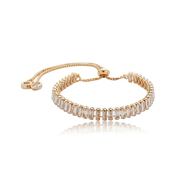 Pulseira riviera gravatinha zircônia baguete ouro semijoia SL-220517