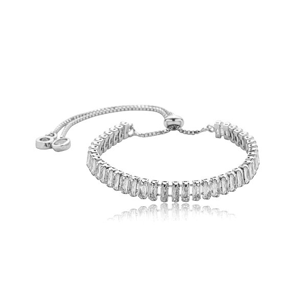 Pulseira riviera gravatinha zircônia baguete ródio semijoia SL-220517
