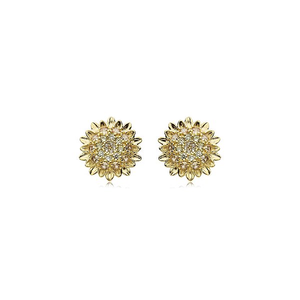Brinco girassol zircônia amarela ouro semijoia