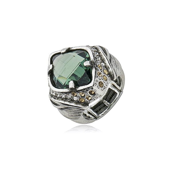 Anel Estela Geromini ajustável strass pedra erenite verde prata