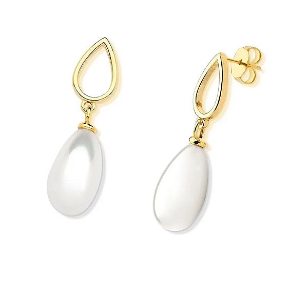 Brinco gota pérola shell ouro semijoia