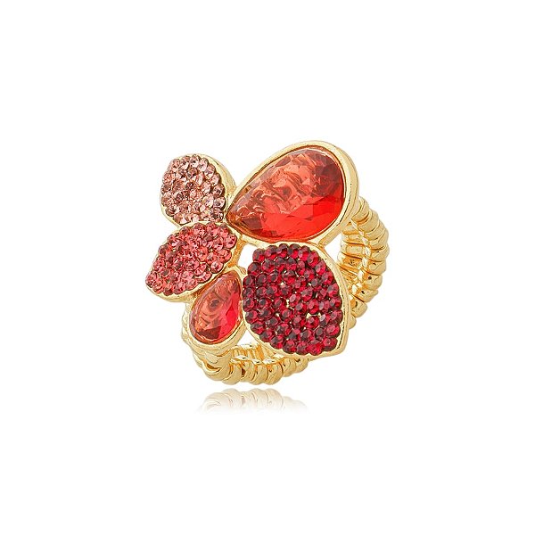 Anel ajustável Nino Bran cristais rosa ouro semijoia