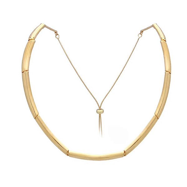 Colar gravatinha metal liso ouro semijoia