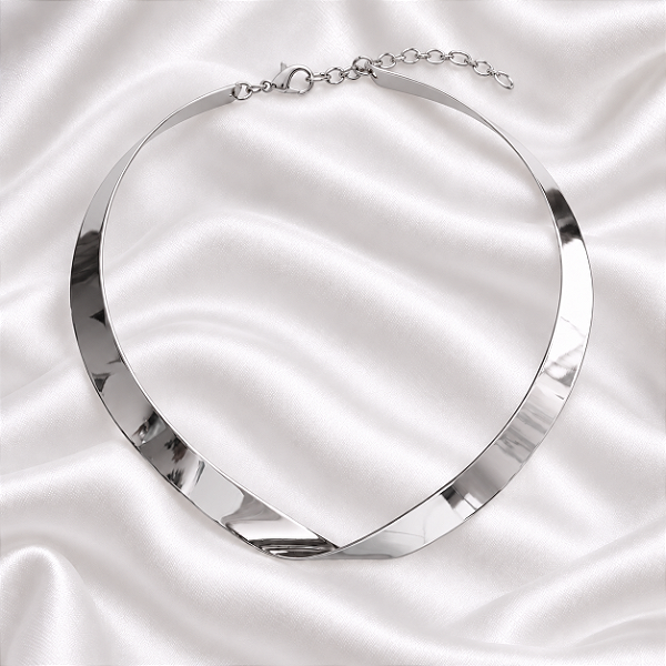 Colar Choker Aro Torcido Ródio Liso Semijoia