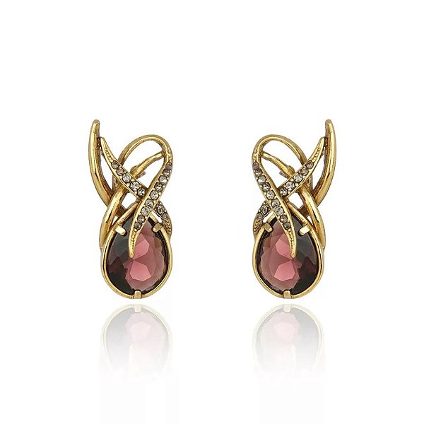 Brinco Claudia Arbex cristal roxo ouro vintage