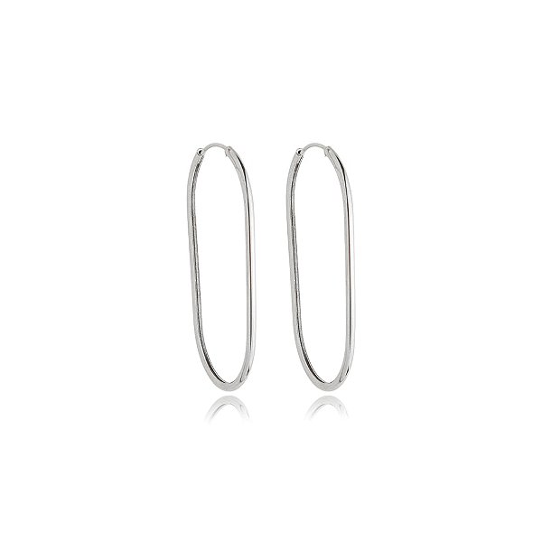 Brinco argolinha oval m ródio semijoia