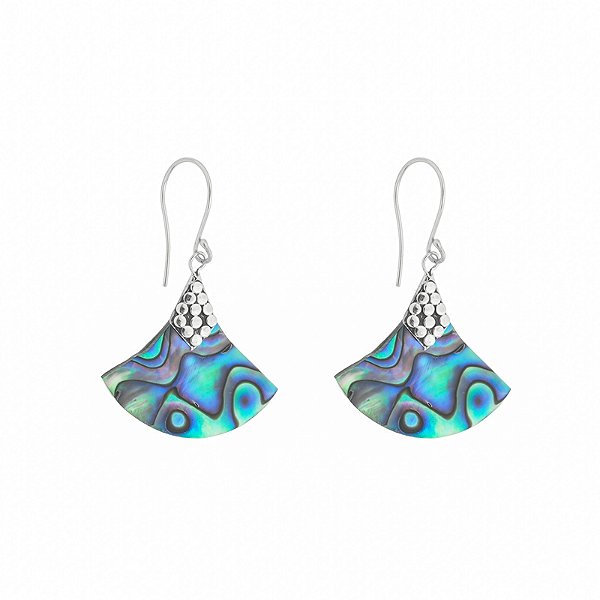 Brinco gancho leque pedra natural abalone prata 925