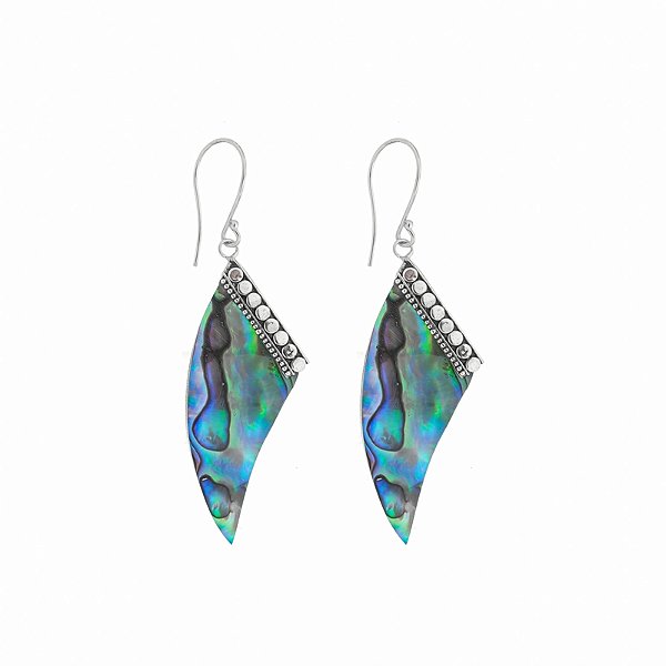 Brinco gancho dente pedra natural abalone prata 925