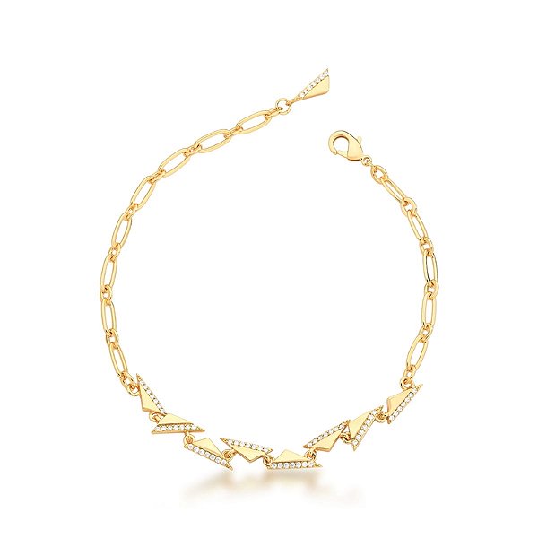 Pulseira triângulos zircônia ouro semijoia