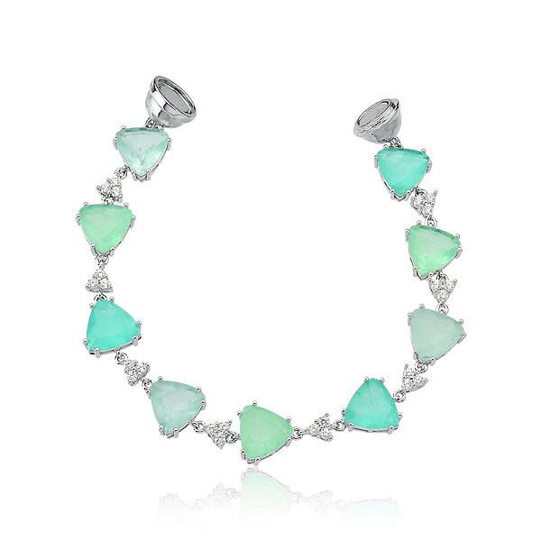 Pulseira cristais fusion turmalina triangulares ródio semijoia