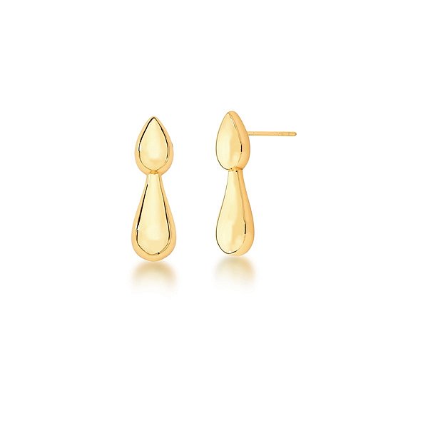 Brinco gotas metal liso ouro semijoia