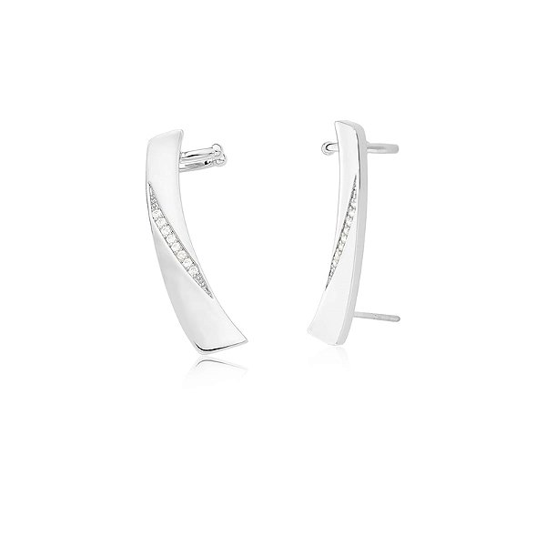 Brinco ear cuff retangular zircônia ródio semijoia
