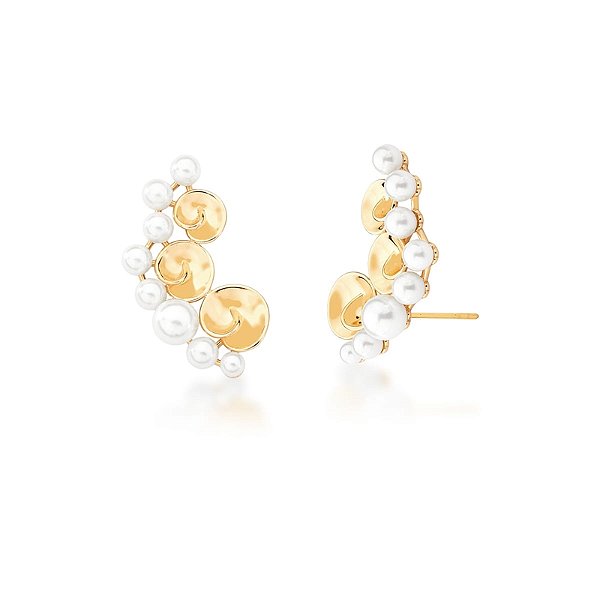 Brinco ear cuff pérolas ouro semijoia