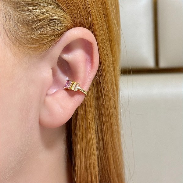 Piercing de encaixe zircônias baguetes coloridas ouro semijoia