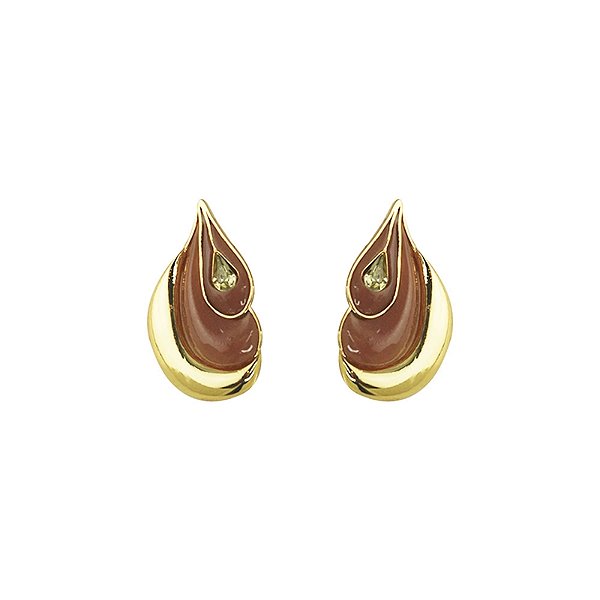 Brinco Palone Design gota resina marrom dourado