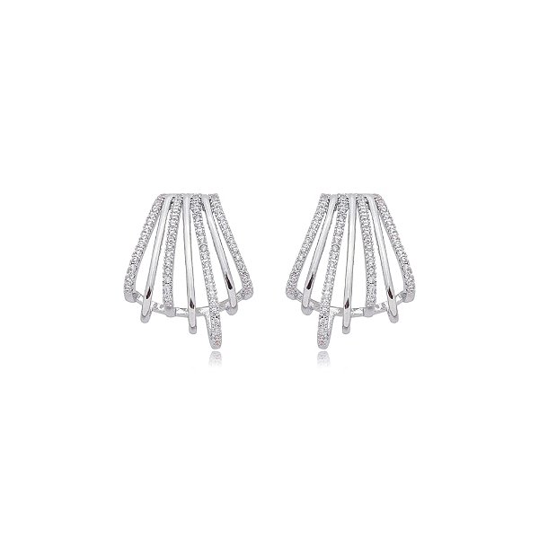 Brinco ear hook 7 aros zircônia ródio semijoia E200166