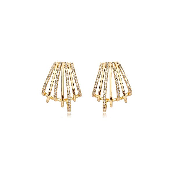 Brinco ear hook 7 aros zircônia ouro semijoia E200166