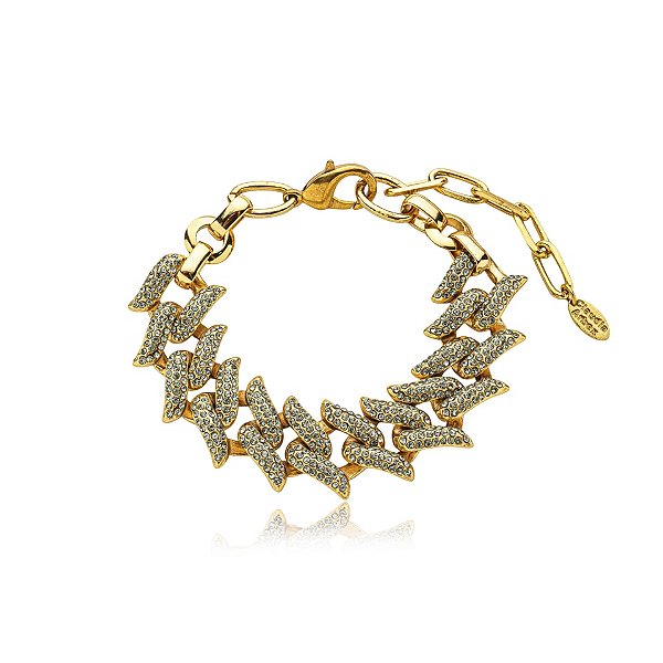 Pulseira Claudia Arbex elos cristais ouro vintage