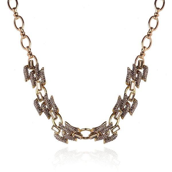 Colar choker Claudia Arbex elos cristais ouro vintage