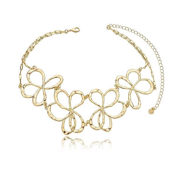 Colar choker flor ouro semijoia CZ21309AU