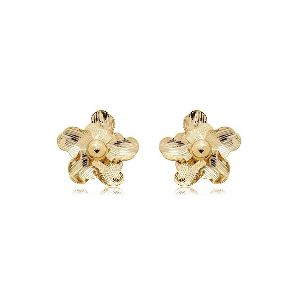 Brinco flor ouro semijoia BZ21132AU