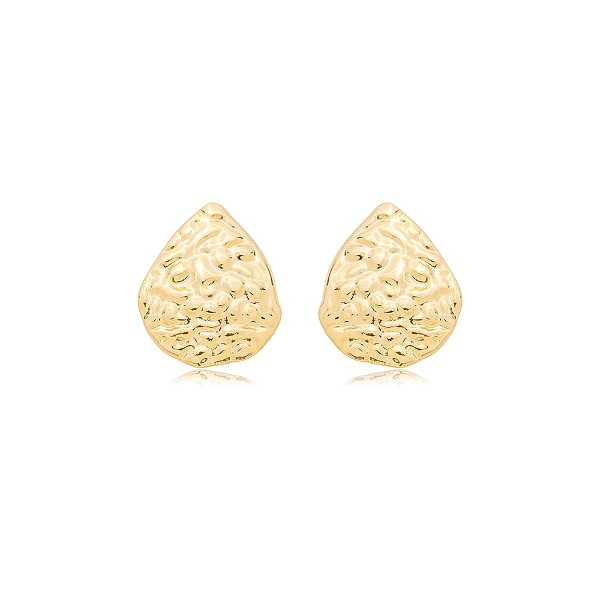 Brinco gota metal martelado ouro semijoia BZ21302AU