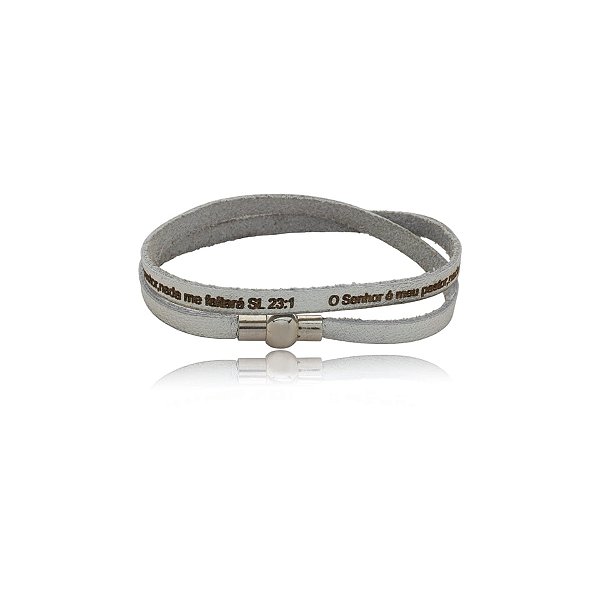 Pulseira Fernanda Villela couro prateado Salmo 23