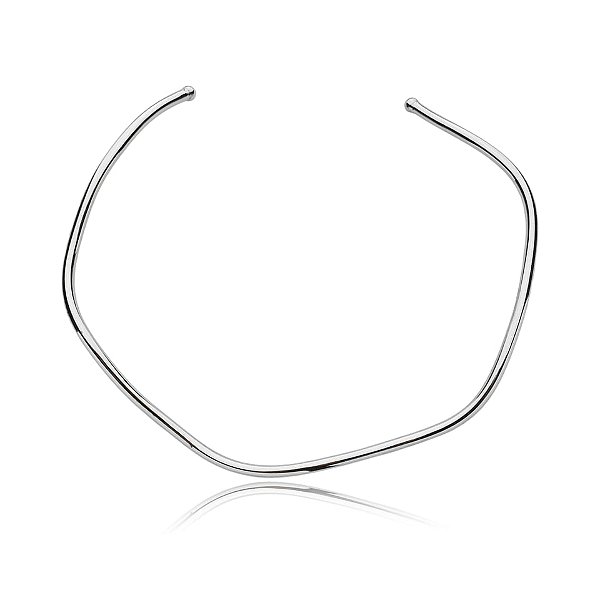 Colar aro orgânico ondulado ródio semijoia