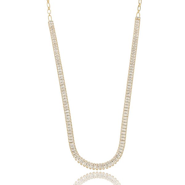 Colar choker zircônia baguete ouro semijoia 1485