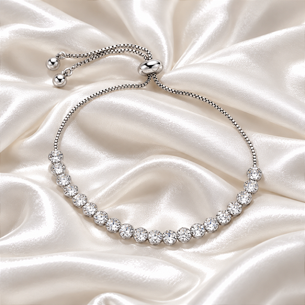 Pulseira riviera gravatinha zircônia ródio semijoia PU 884