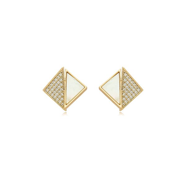Brinco triangular madrepérola zircônia ouro semijoia BA 5223
