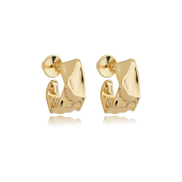 Brinco argola amassada ouro semijoia BA 5173