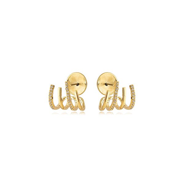 Brinco ear hook aros zircônias ouro semijoia BA 5178