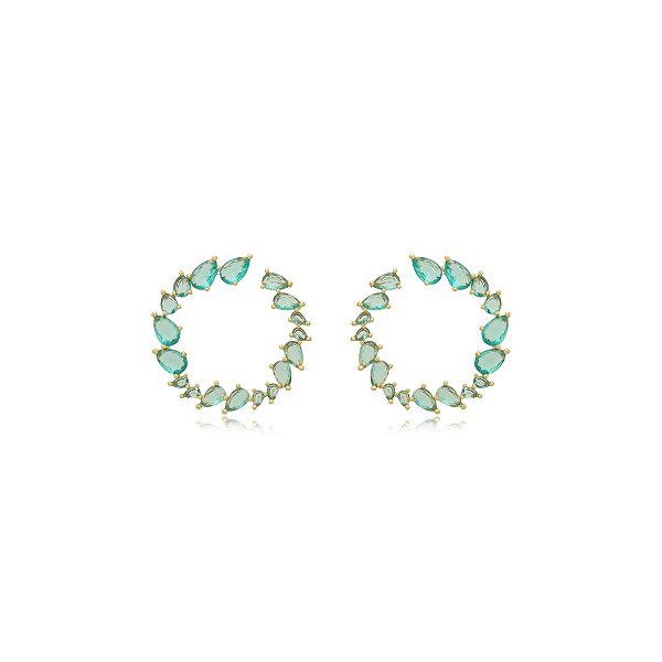 Brinco frontal cristal azul ouro semijoia BA 5187