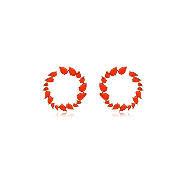 Brinco frontal cristal laranja ouro semijoia BA 5187