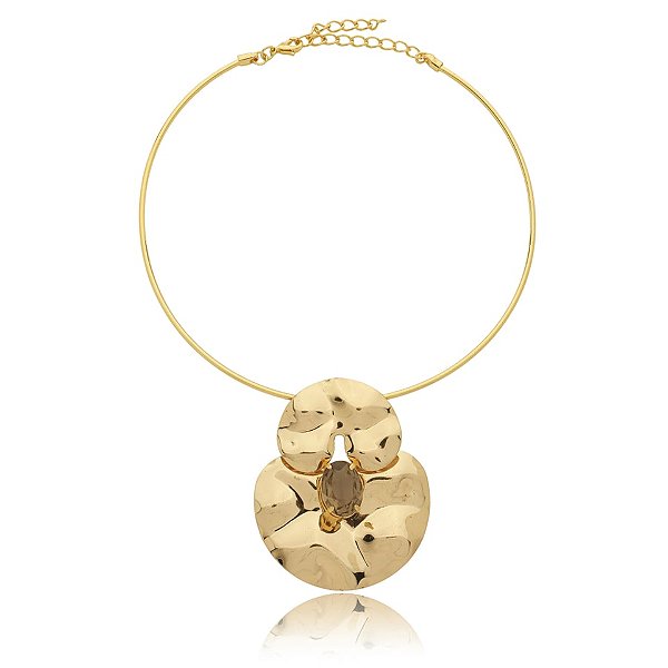 Colar Fabrizio Giannone aro orquídea pedra natural quartzo fumê ouro semijoia