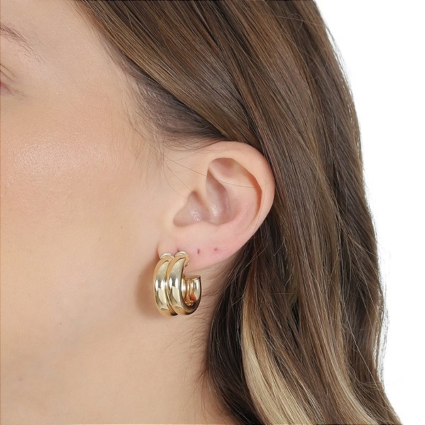 Brinco argolinha tubo duplo ouro semijoia 3746101