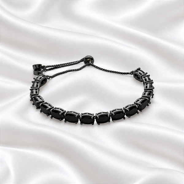 Pulseira Gravatinha Zircônia Black Ródio Negro Semijoia