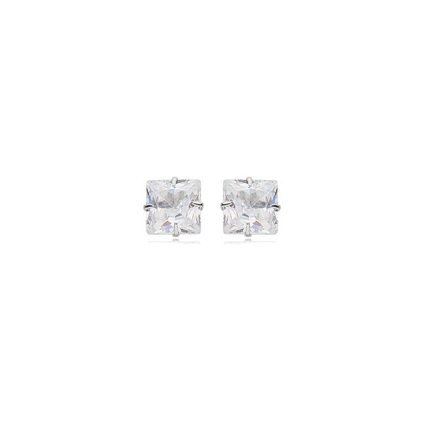 Brinco ponto de luz quadrado zircônia aço inoxidável 8 mm