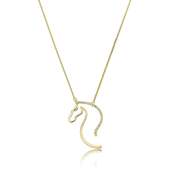 Colar cavalo zircônia ouro semijoia