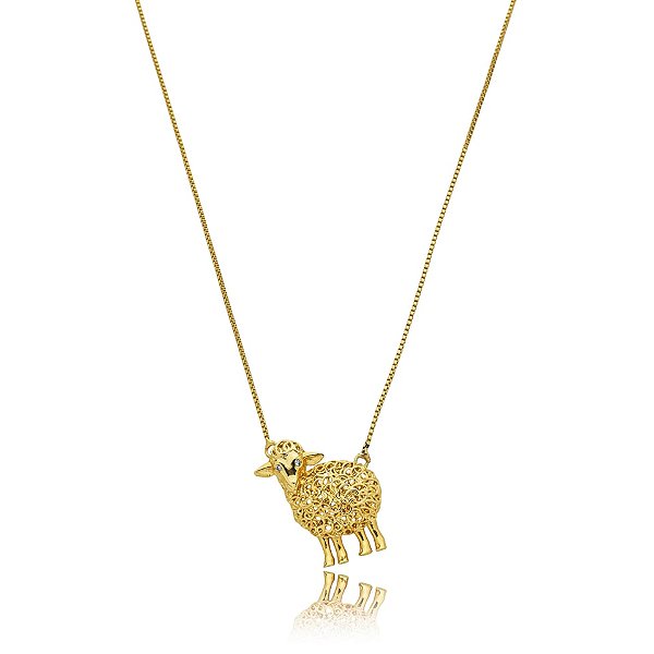 Colar ovelha zircônia ouro semijoia