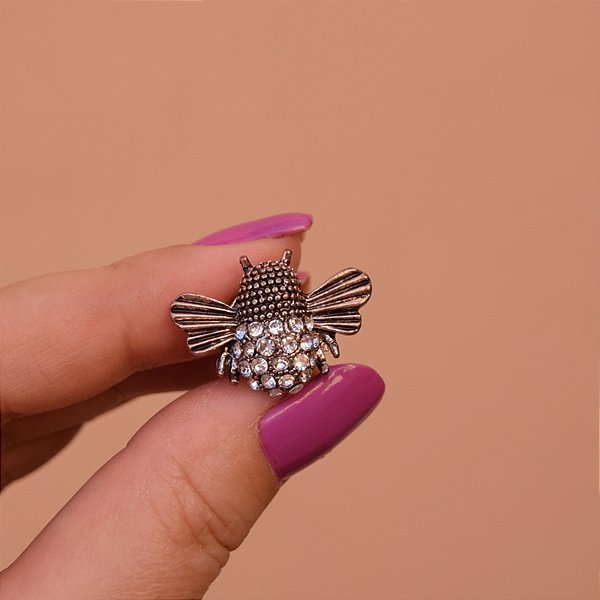 Broche magnético mini abelha cristal dourado envelhecido - Muzazen Semijoias  e Acessórios de Moda